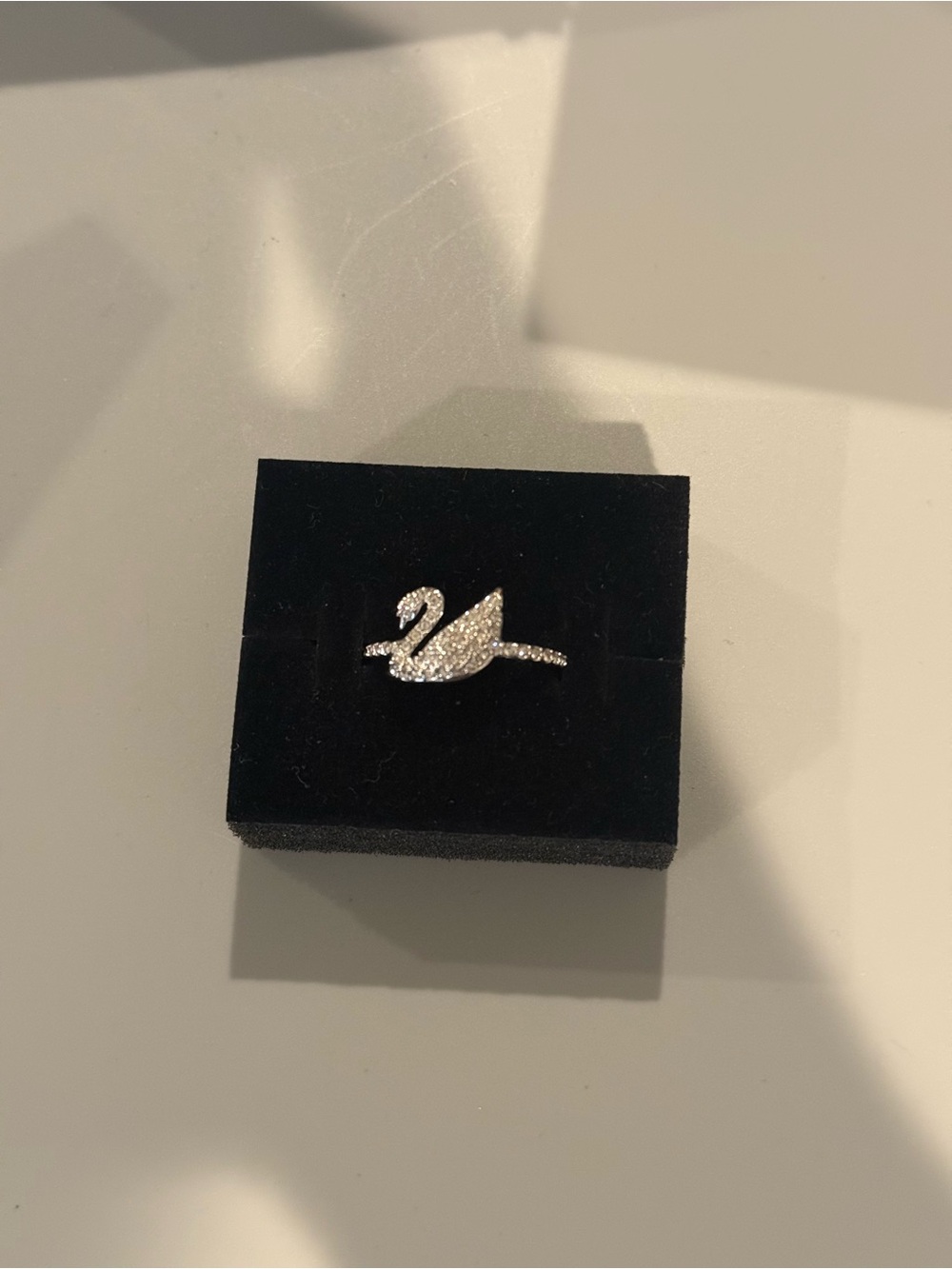 Swarovski Crystal Swan Ring in Clear Sparkle on Silver Band